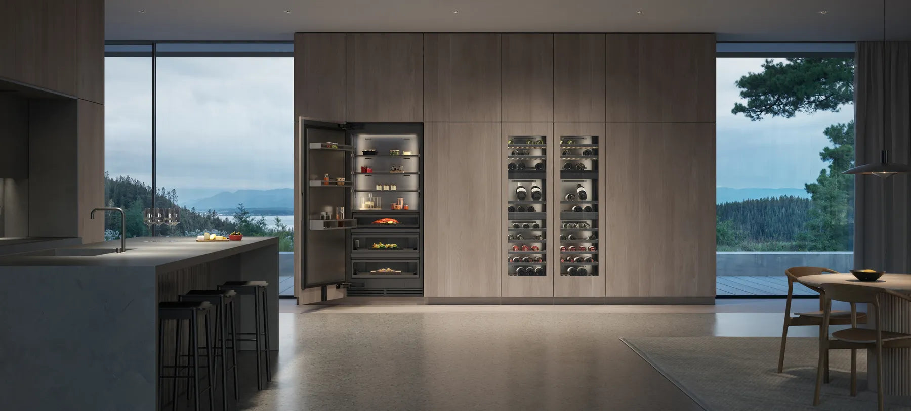 Integrated refrigeration and wine cabinets for luxury kitchens